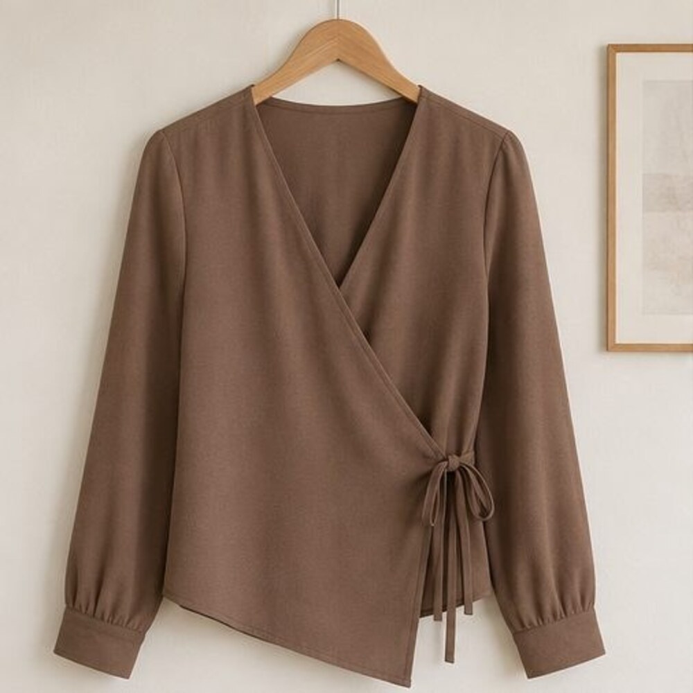 Mocha Wrap Front Blouse
